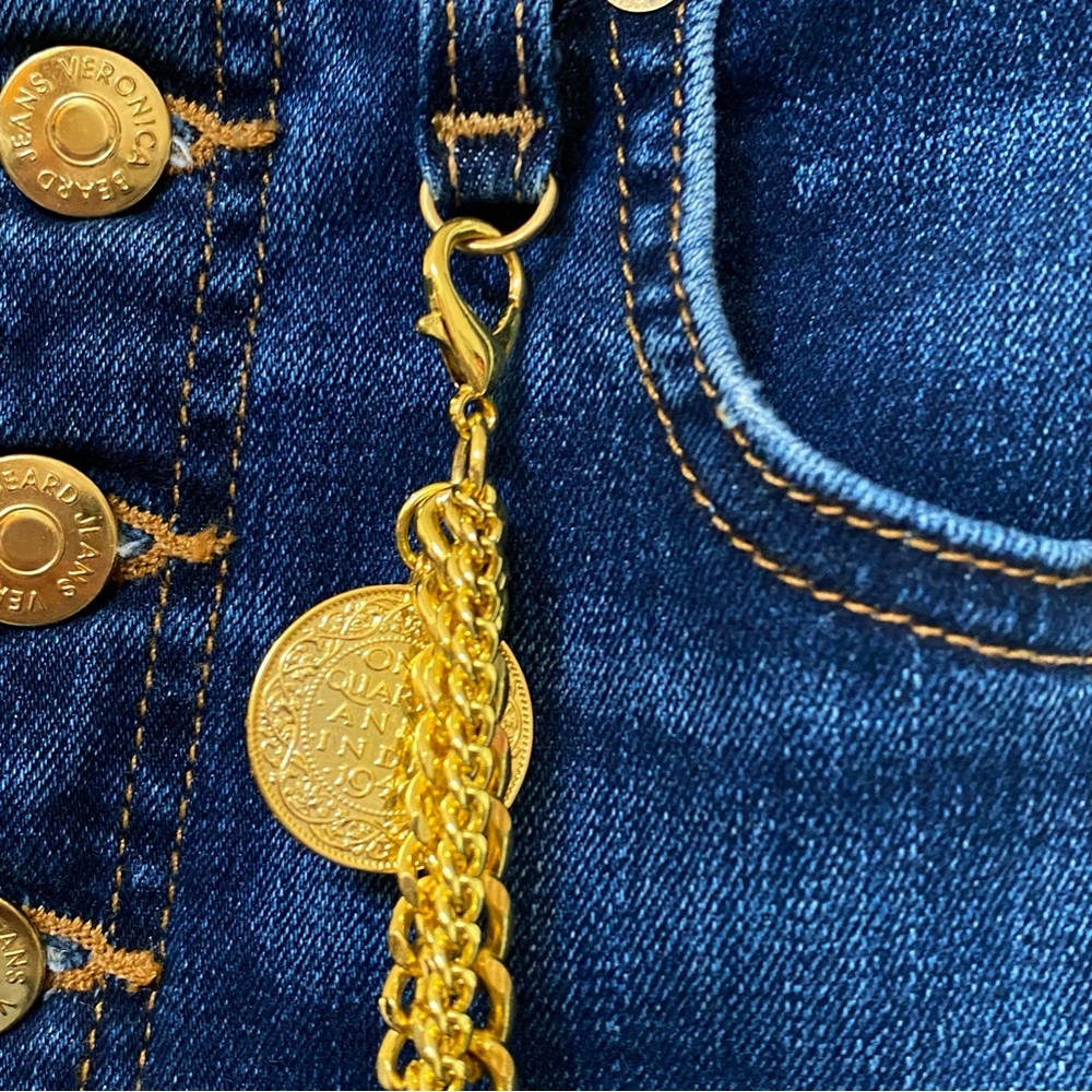 VERONICA BEARD DEBBIE HANGING GOLD CHAIN SKINNY LEG HIGH RISE WAISTED BLUE JEANS - Picture 8 of 14
